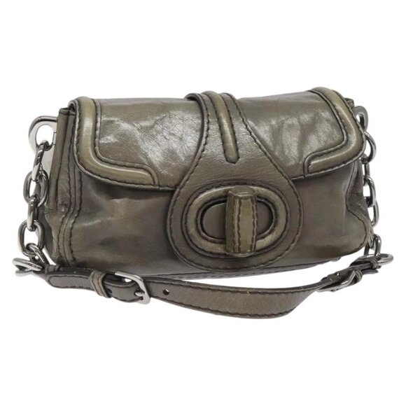 PRADA Chain Shoulder Bag Leather Gray Auth - Picture 1 of 16